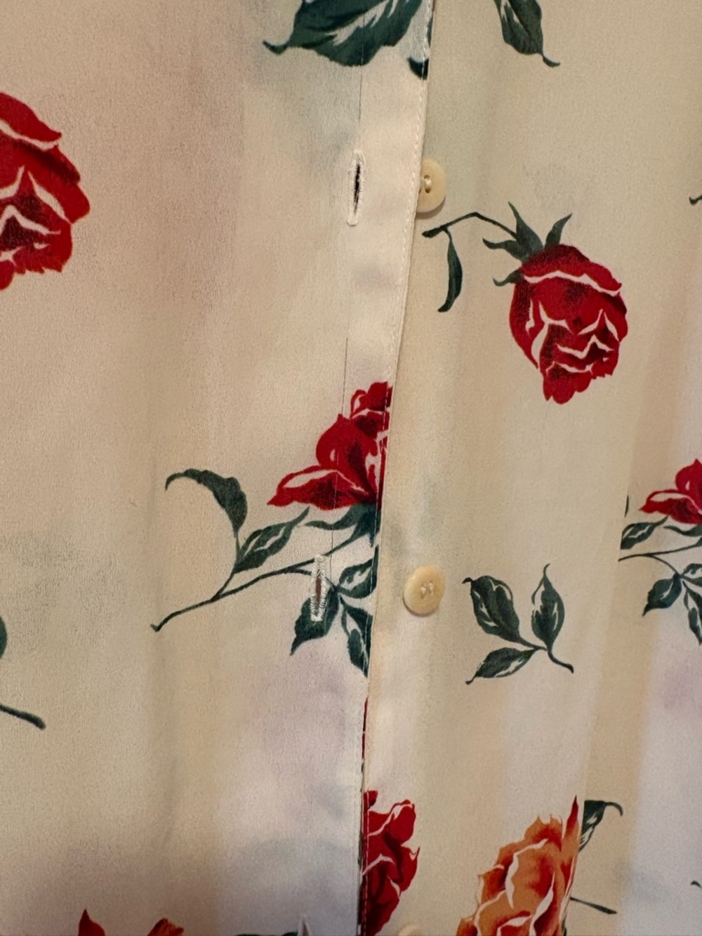 Chaus Cream Floral Button-Down Shirt with Red & Orange Roses - Picture 2 of 10